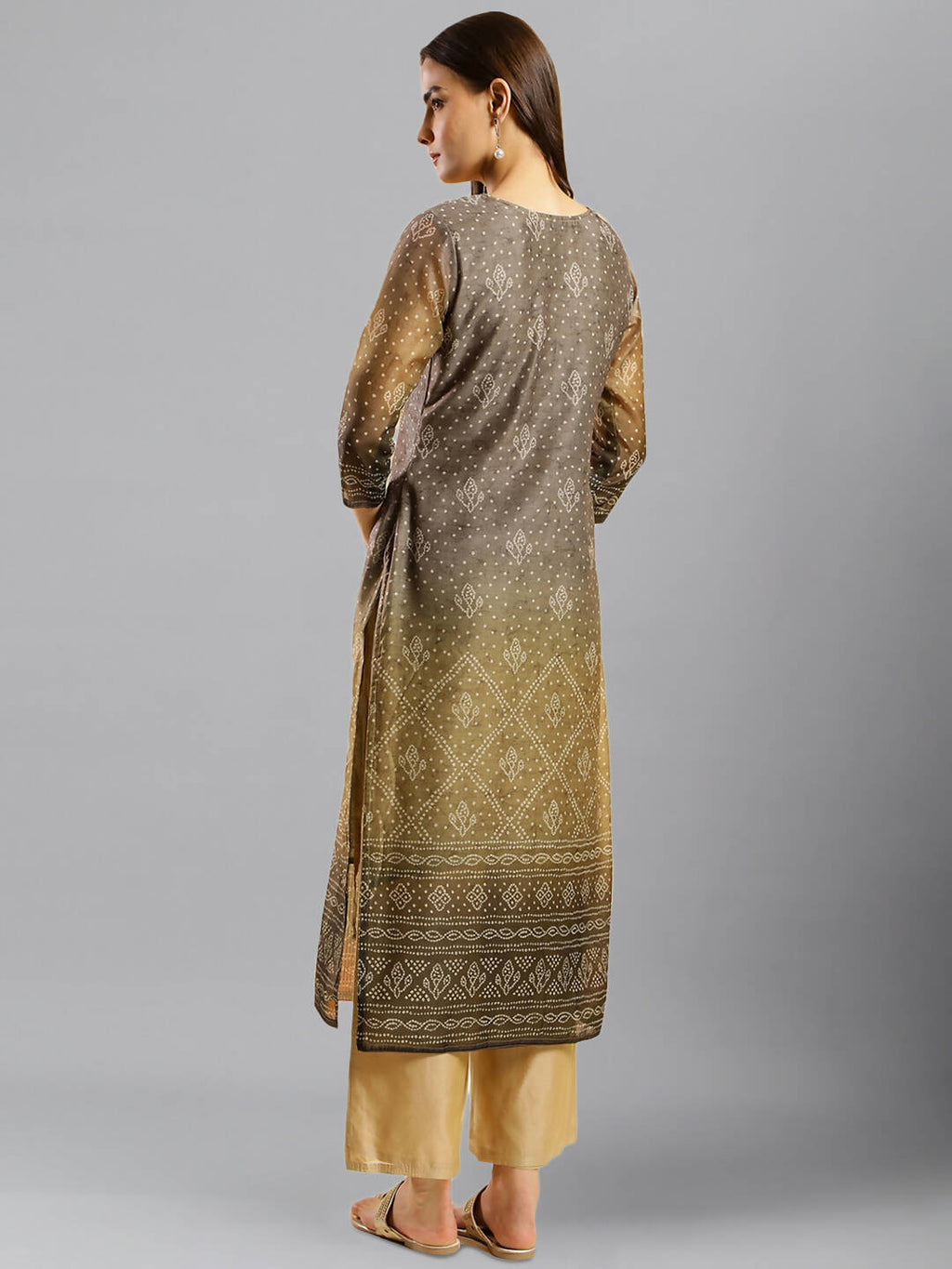 Brown Chinon Digital Printed With Hand Work Kurta - Himanshi