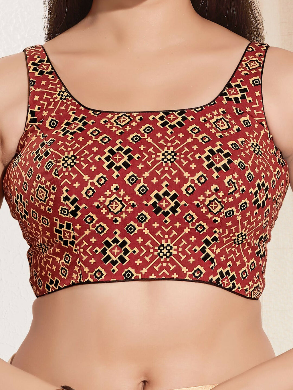 Joban Fashion Maroon Cotton Padded Blouse With Square Neck Sleeveless