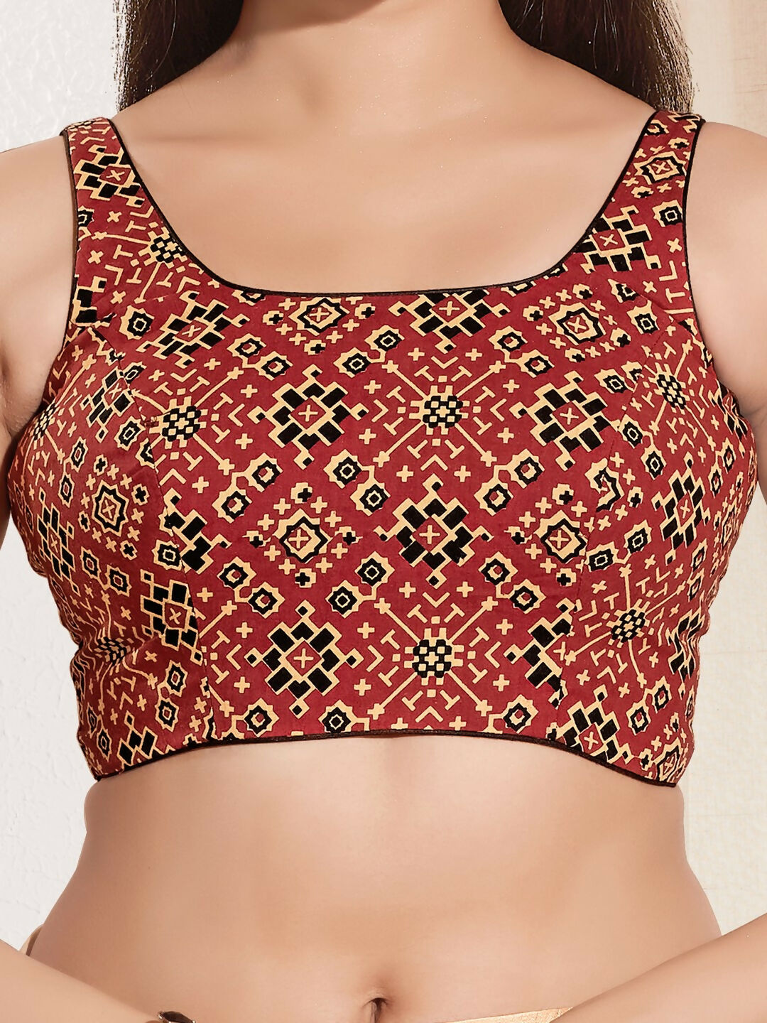 Joban Fashion Maroon Cotton Padded Blouse With Square Neck Sleeveless