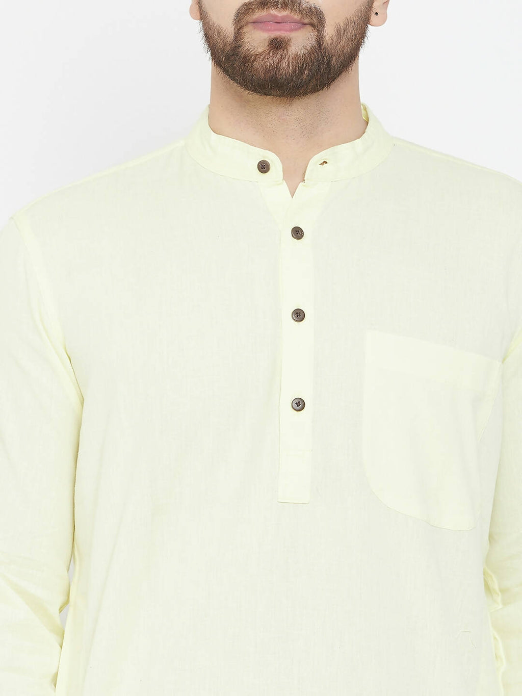 Even Apparels Yellow Color Men's Pure Cotton Kurta With Band Collar