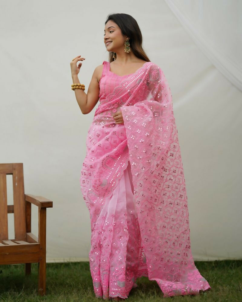 Vamsee Ayra Pink Organza Saree