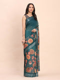 Shree Shyam Fashion Linen Cotton Teal Blue Saree
