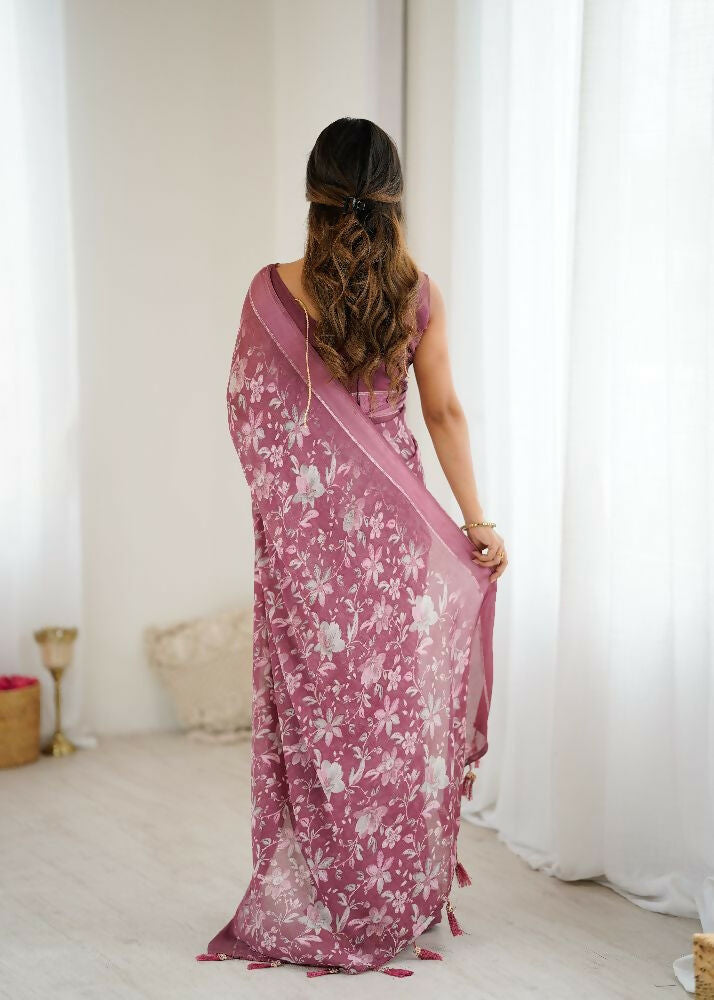 PR Fashion Bit Bright Moss Satin Patta Printed Saree