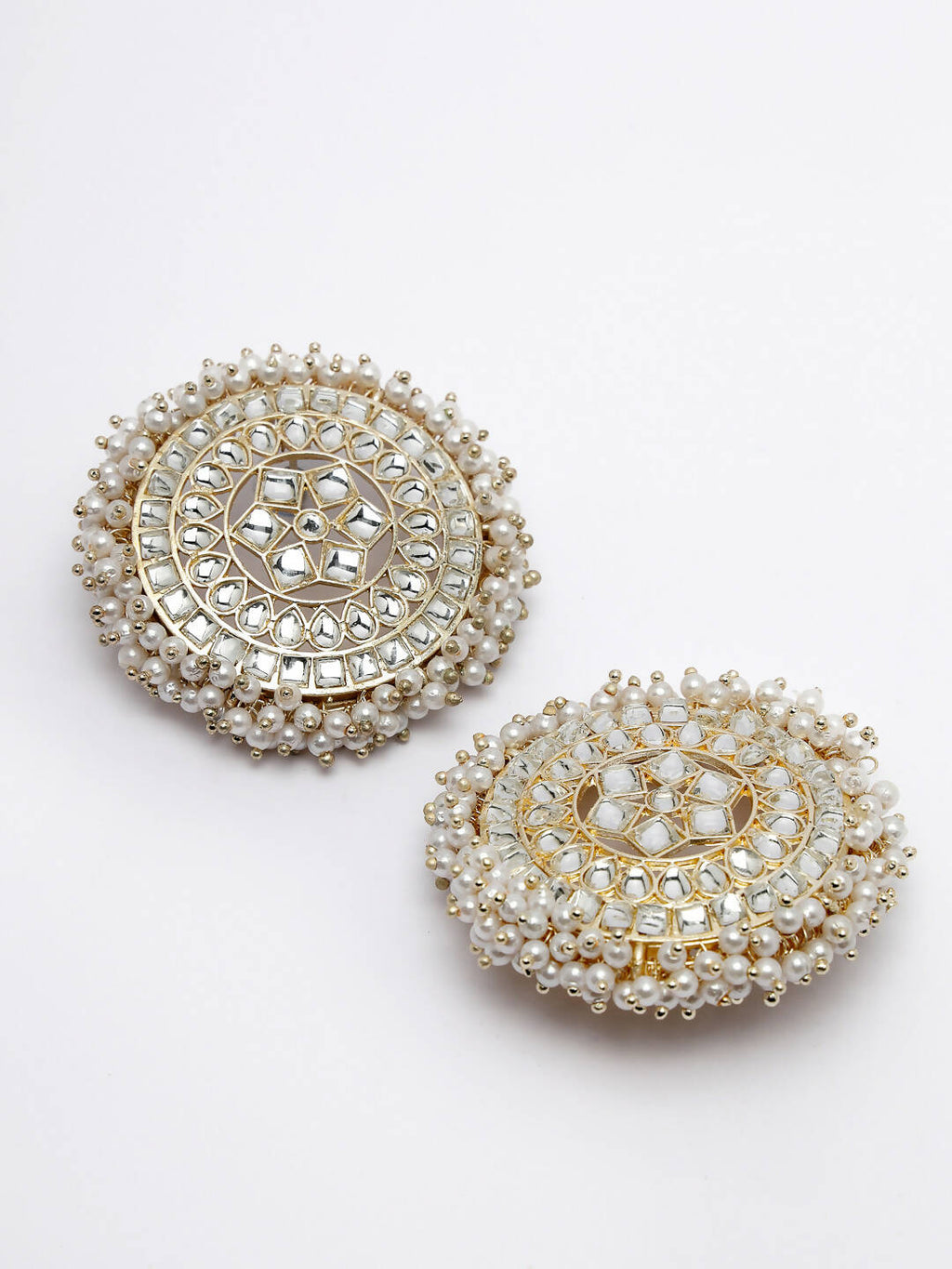 NVR Women Gold-Toned Circular Studs Earrings