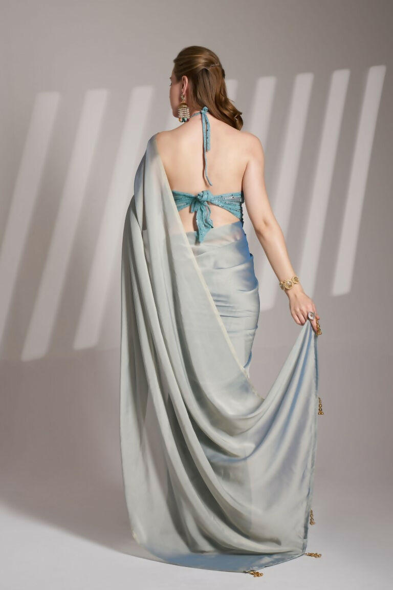 Grey Satin Rangoli Solid Fancy Designer Saree - Nafisa