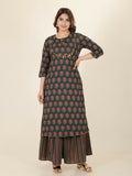 Aramya Straight Soft Cotton Ajrakh Print Women's Kurta - Green