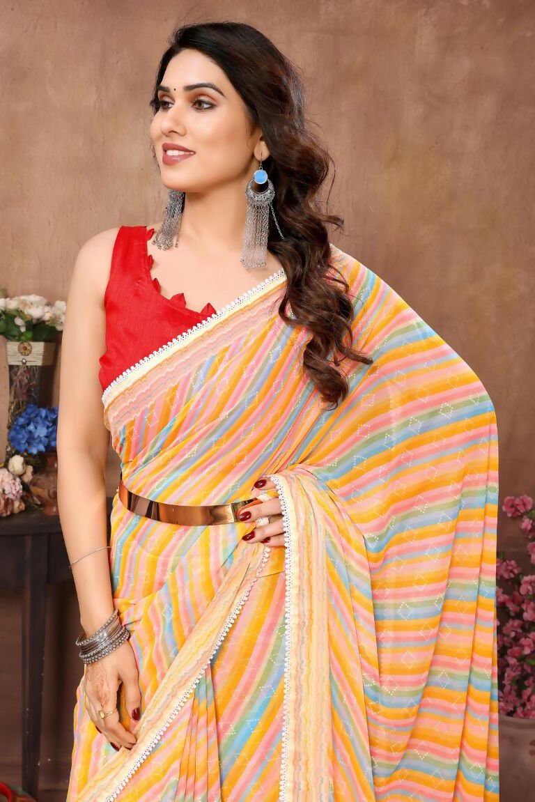 Aafreen Partywear Designer Yellow Georgette Fancy Ready Wear Saree