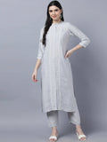 Myshka Stylish Grey Viscose 3/4 Sleeve Women's Kurta Pant Set