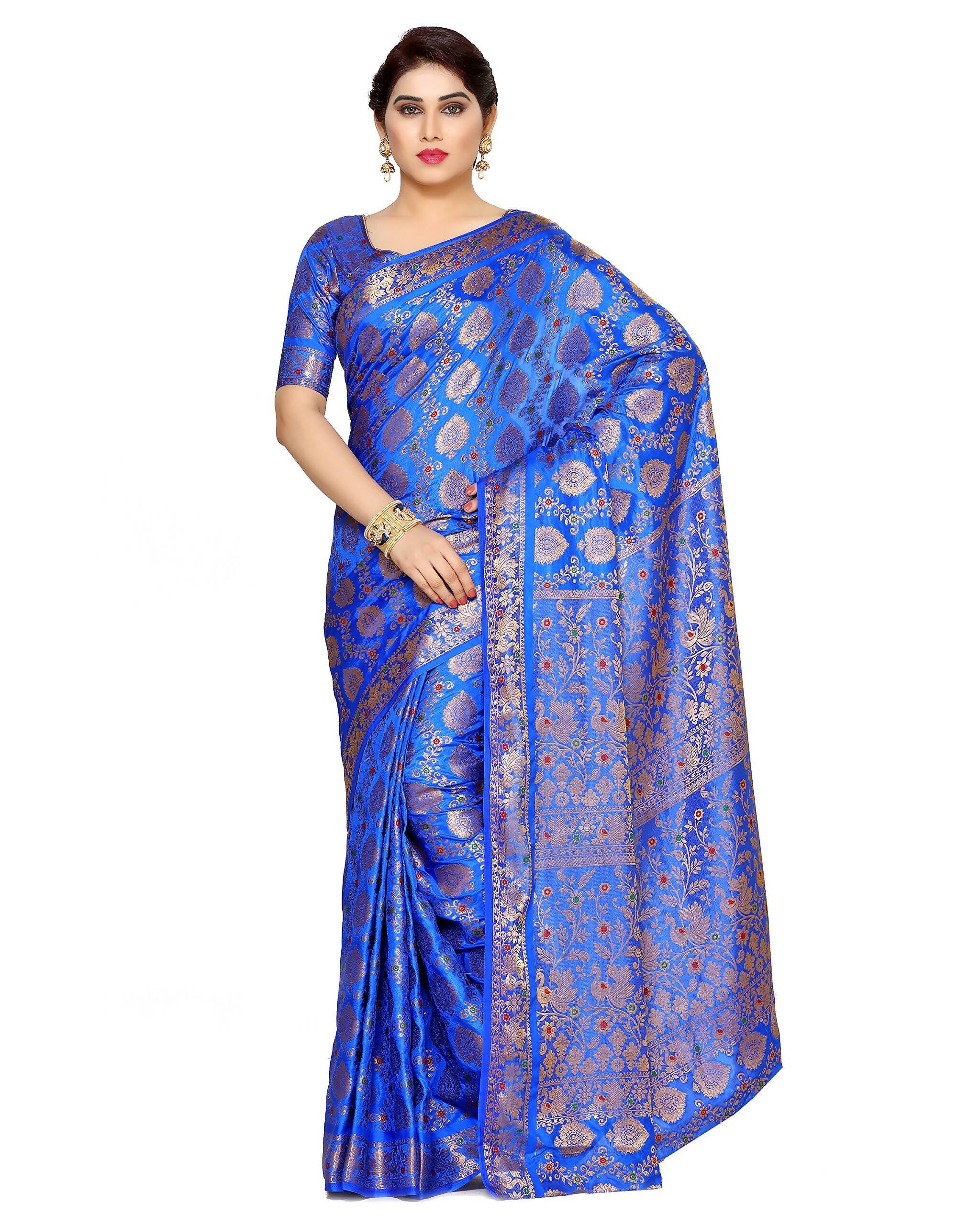 Mimosa Women's Blue Art Silk Kanjivaram Saree