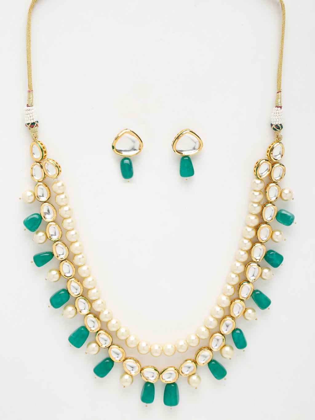 Long Kundan Neckpiece With Earrings - Ruby Raang