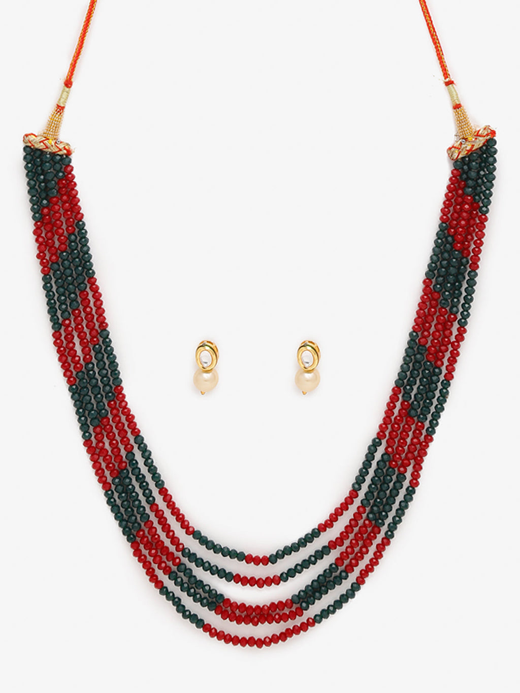 Red Black Multi Layered Onyx Neckpiece With Kundan Studs - Ruby Raang