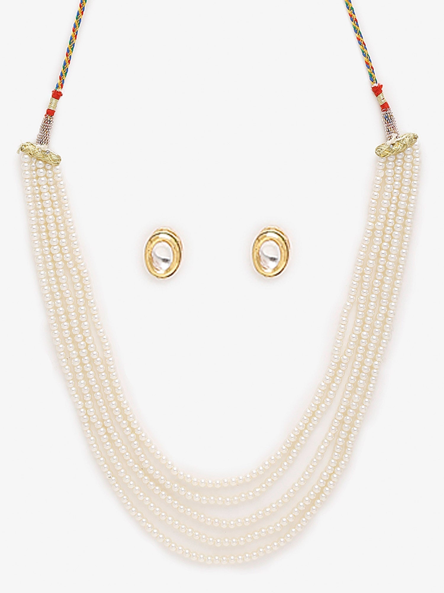 Women's White Gold-Toned Plated Kundan Layered Necklace Set - Ruby Raang