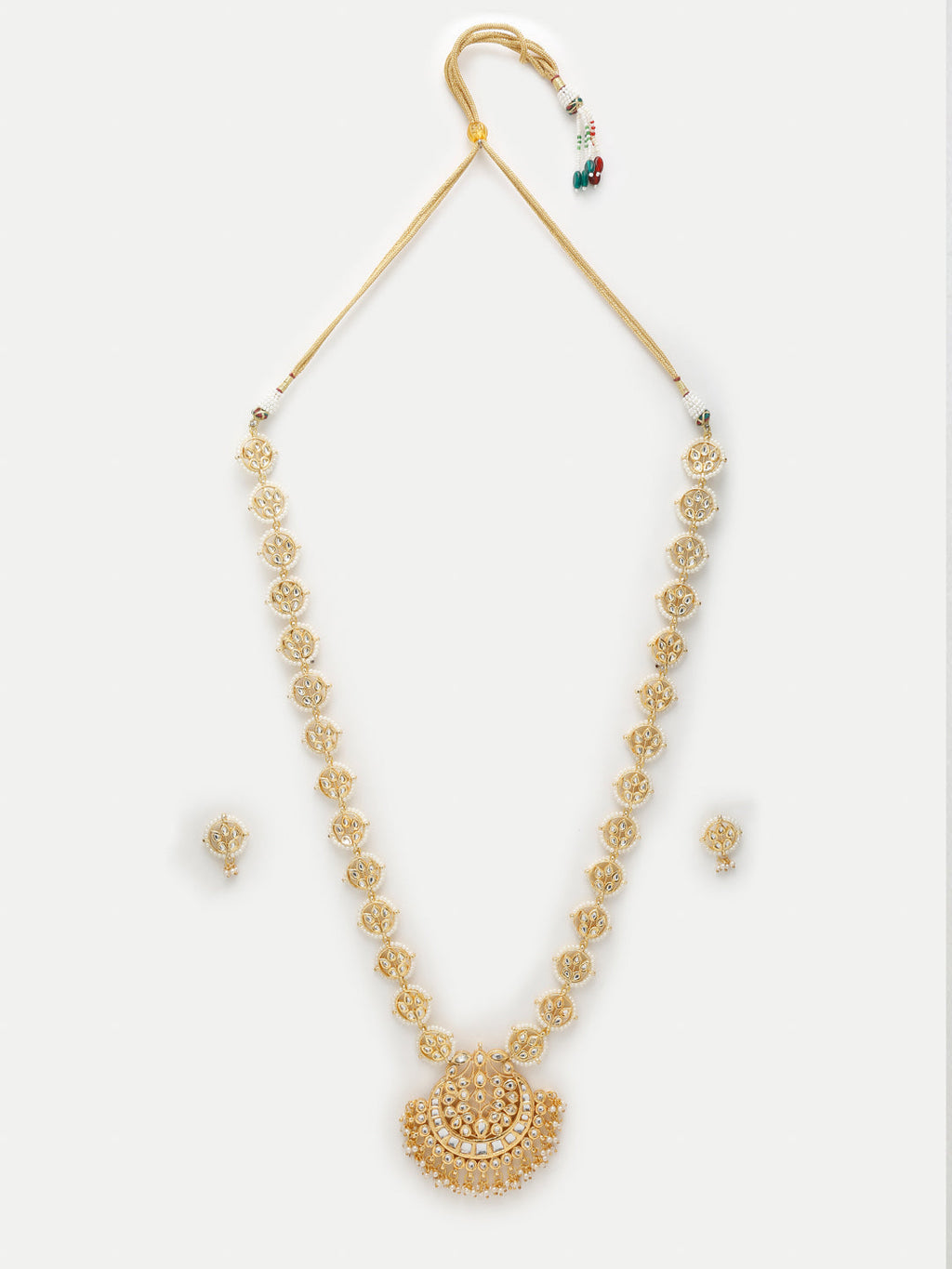 Long Kundan Neckpiece With Studs - Ruby Raang