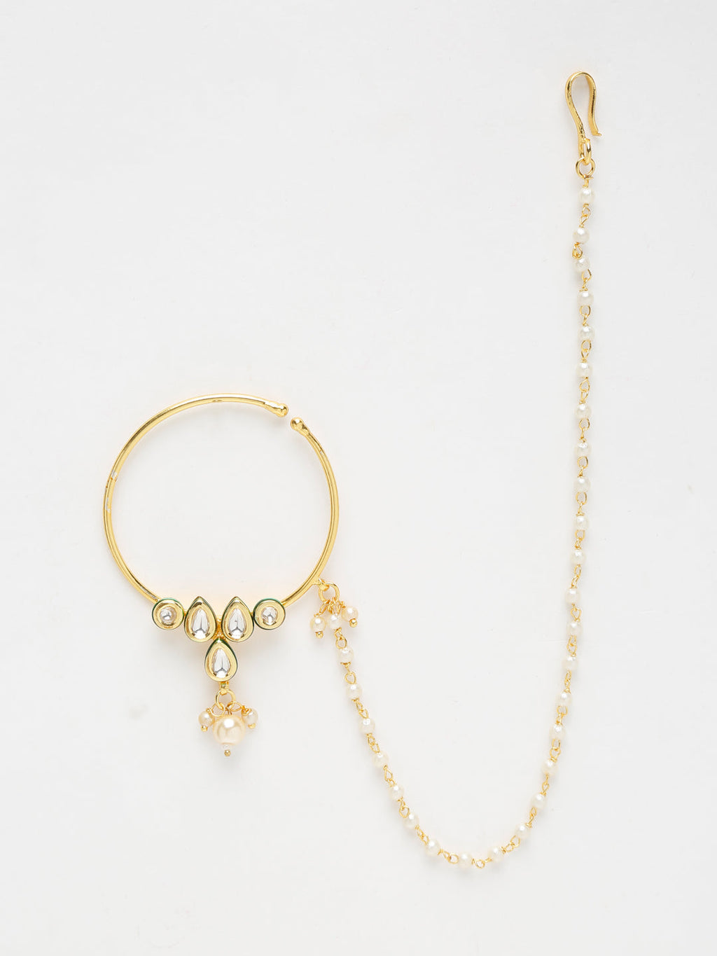 Gold-Polished Kundan Nose Ring - Ruby Raang