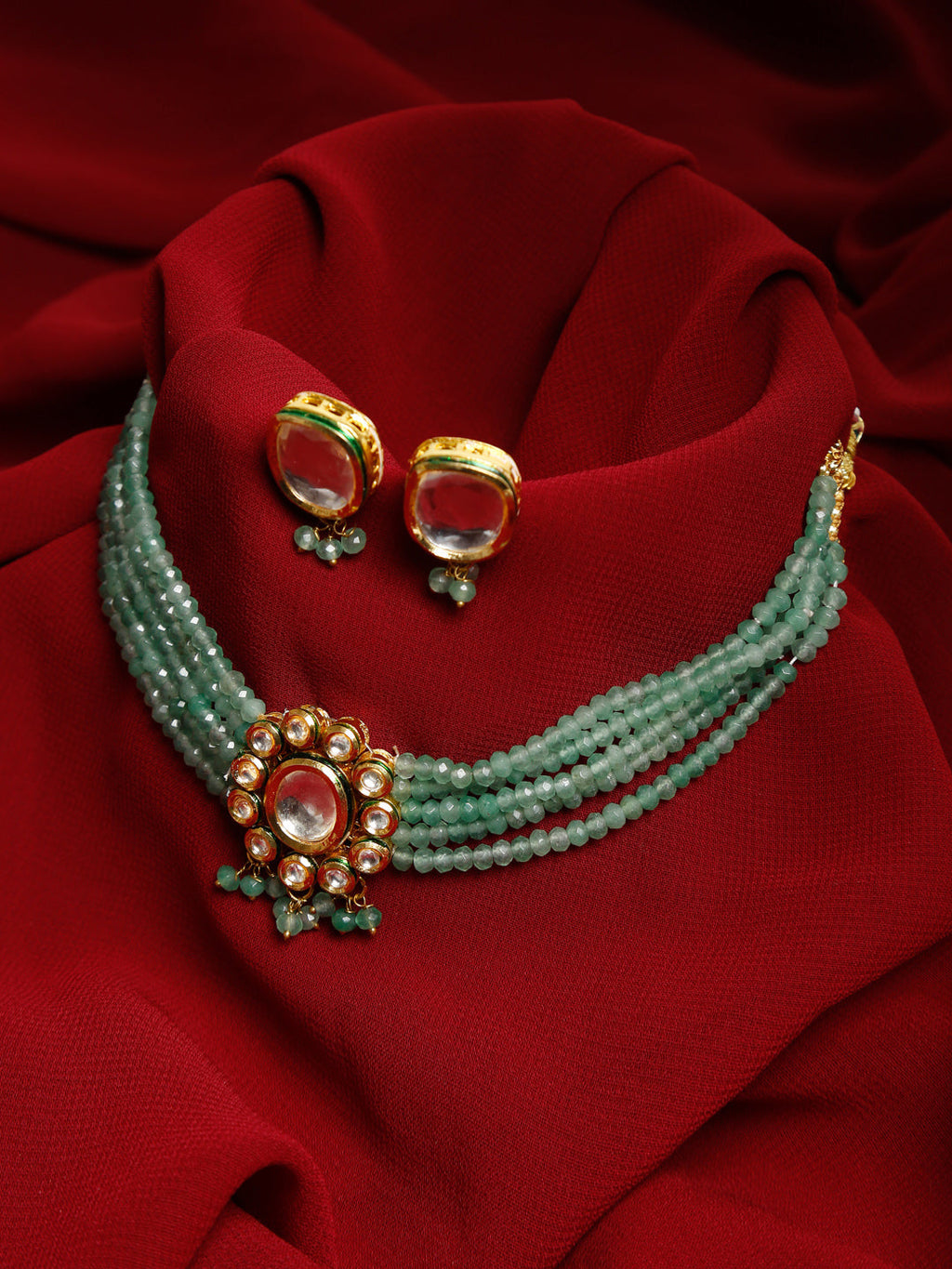 Kundan Choker With Studs - Ruby Raang