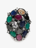 Multicoloured Rhodium-Plated Teardrop Shaped Drop Earrings - Ruby Raang