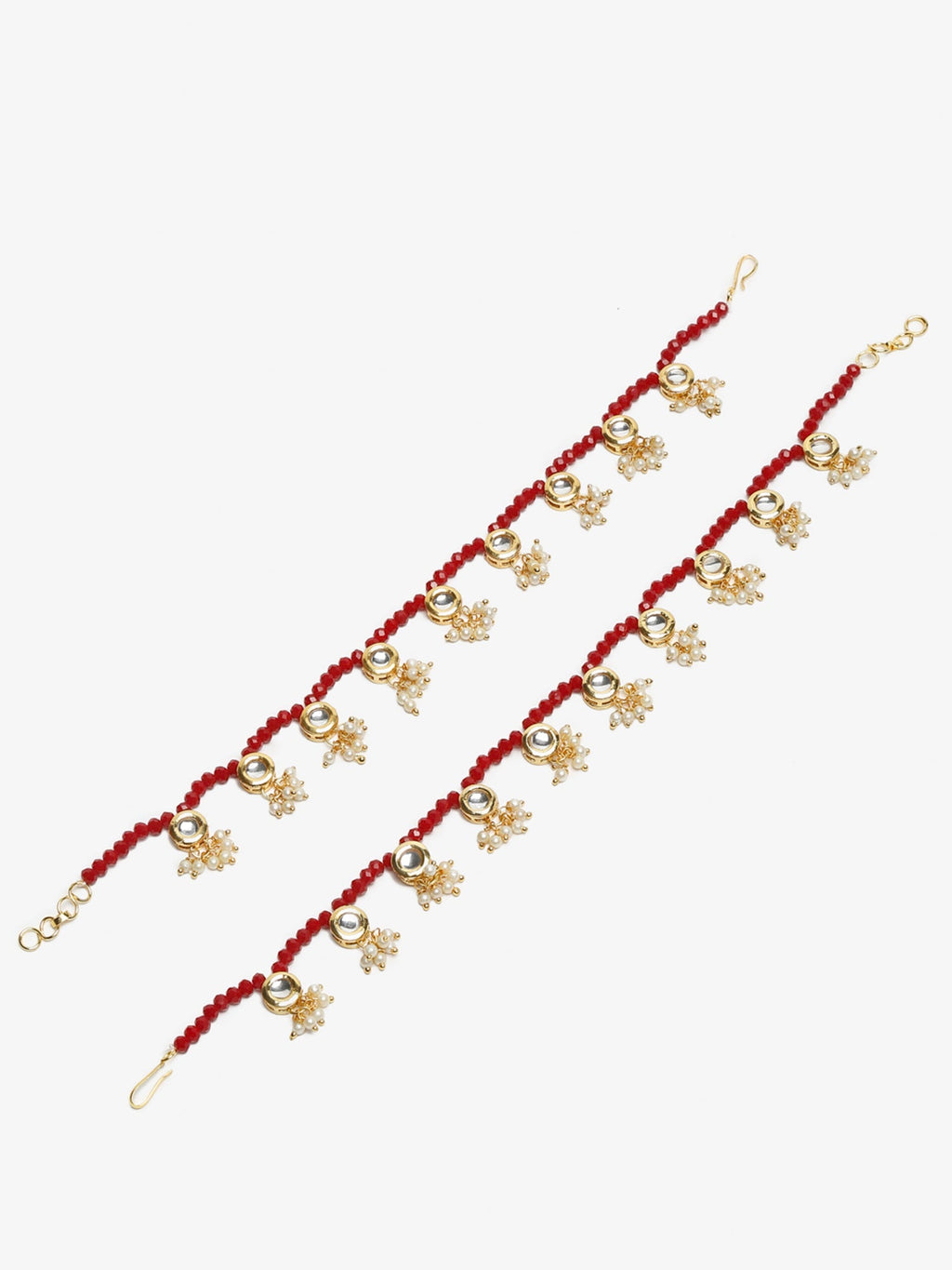 Women's Set Of 2 Red Anklets - Ruby Raang