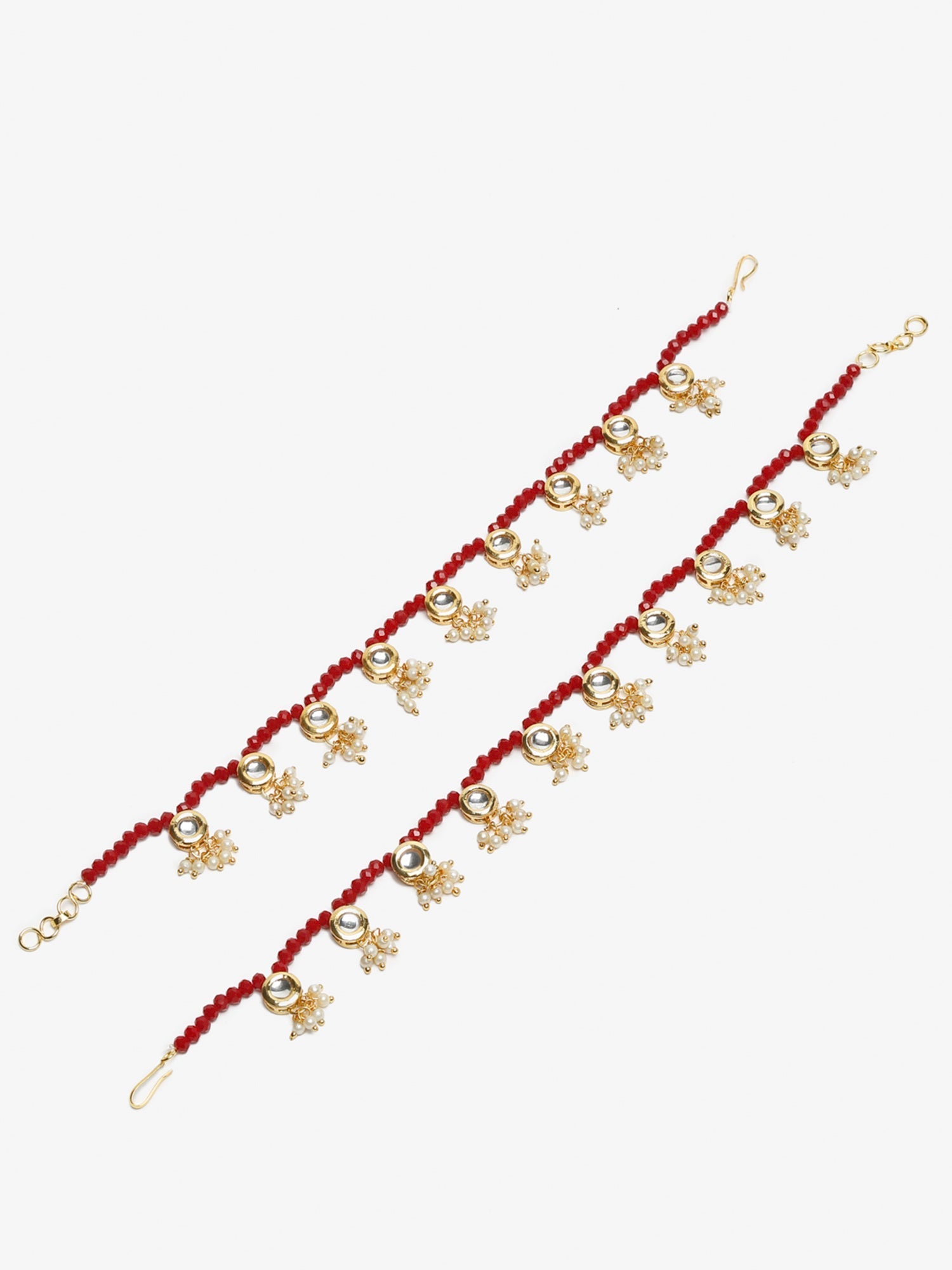 Women's Set Of 2 Red Anklets - Ruby Raang