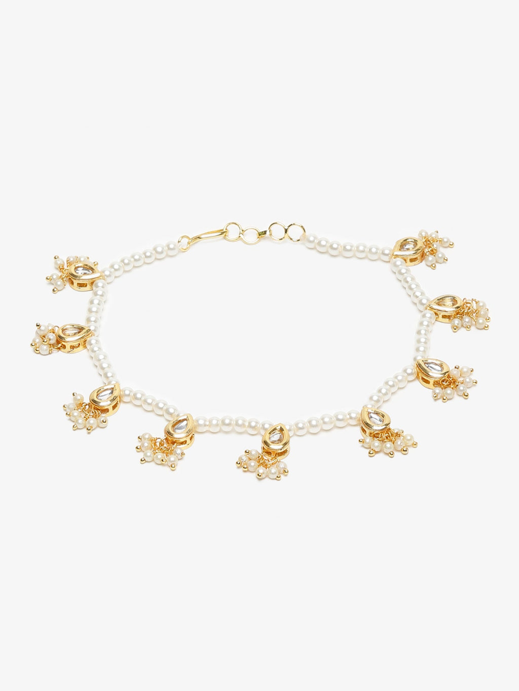 Women's White Gold Pearl Anklets - Ruby Raang