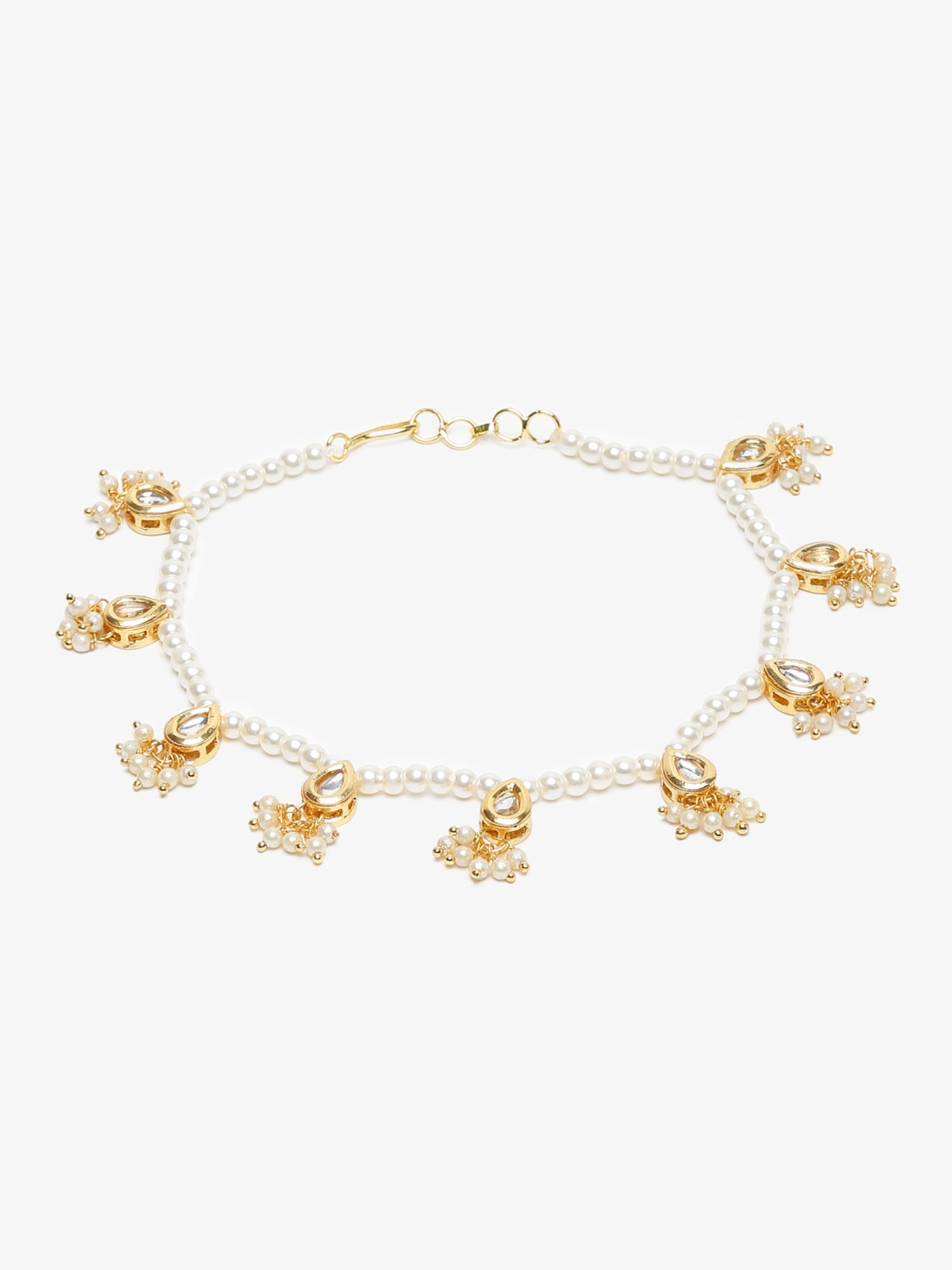 Women's White Gold Pearl Anklets - Ruby Raang