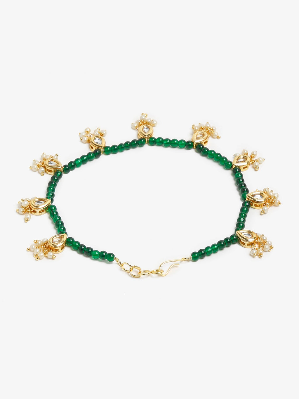 Women's Green Gold-Polished Anklets Set Of 2 - Ruby Raang
