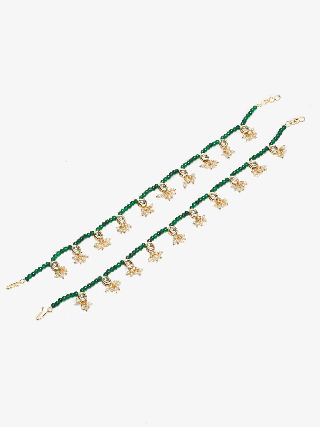 Women's Set Of 2 Green Anklets - Ruby Raang