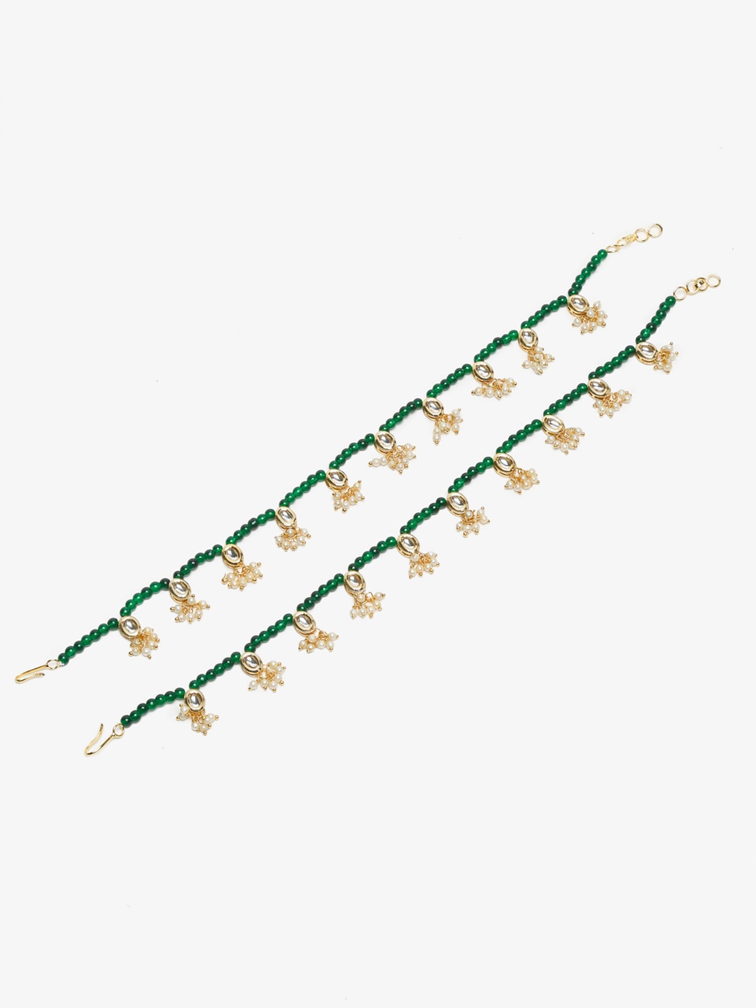 Women's Set Of 2 Green Anklets - Ruby Raang