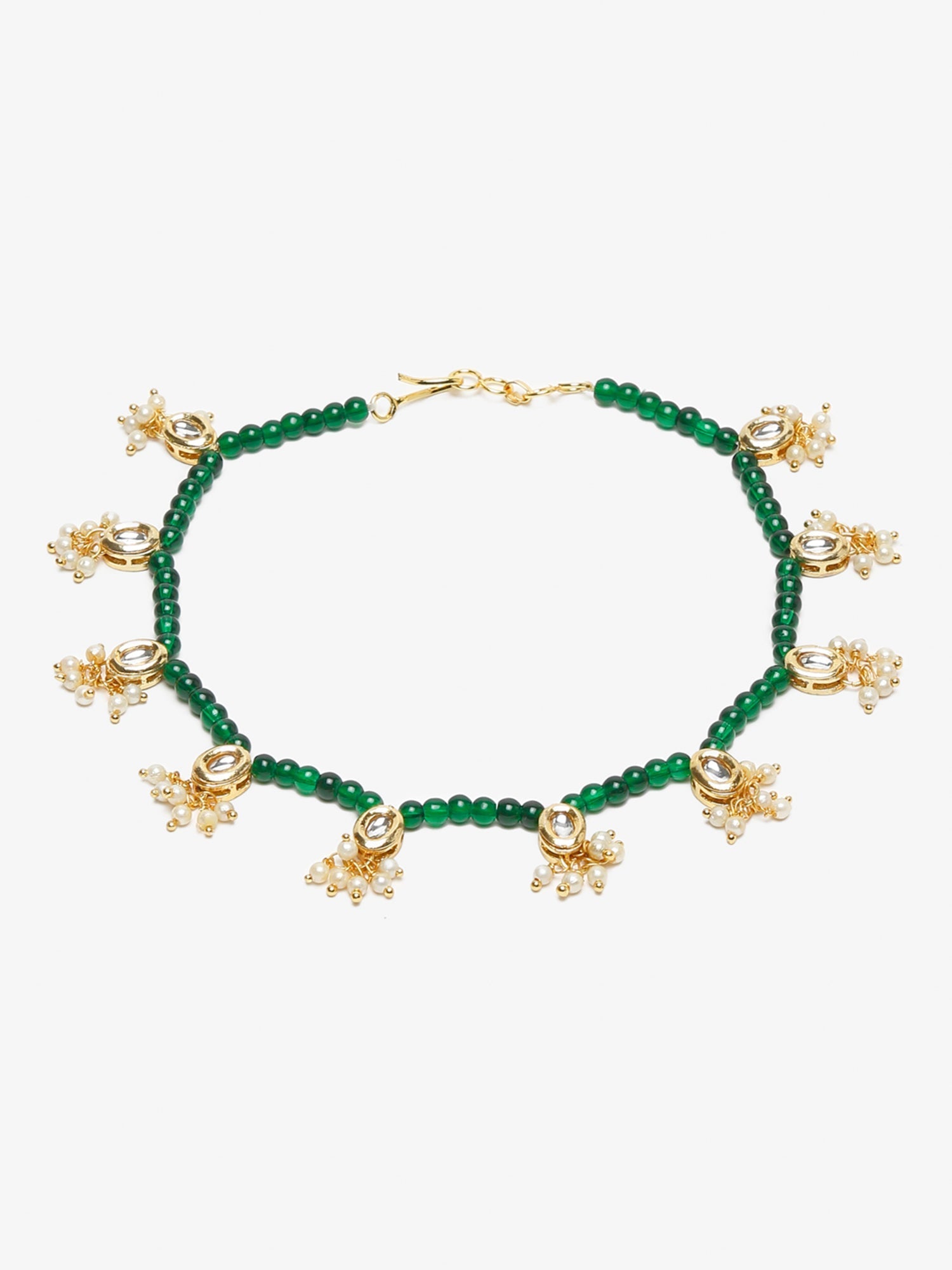 Women's Set Of 2 Green Anklets - Ruby Raang