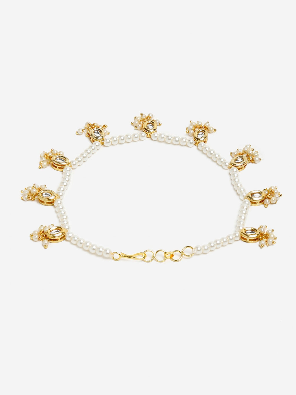 White Gold-Toned Plated Kundan Anklets Set Of 2 - Ruby Raang