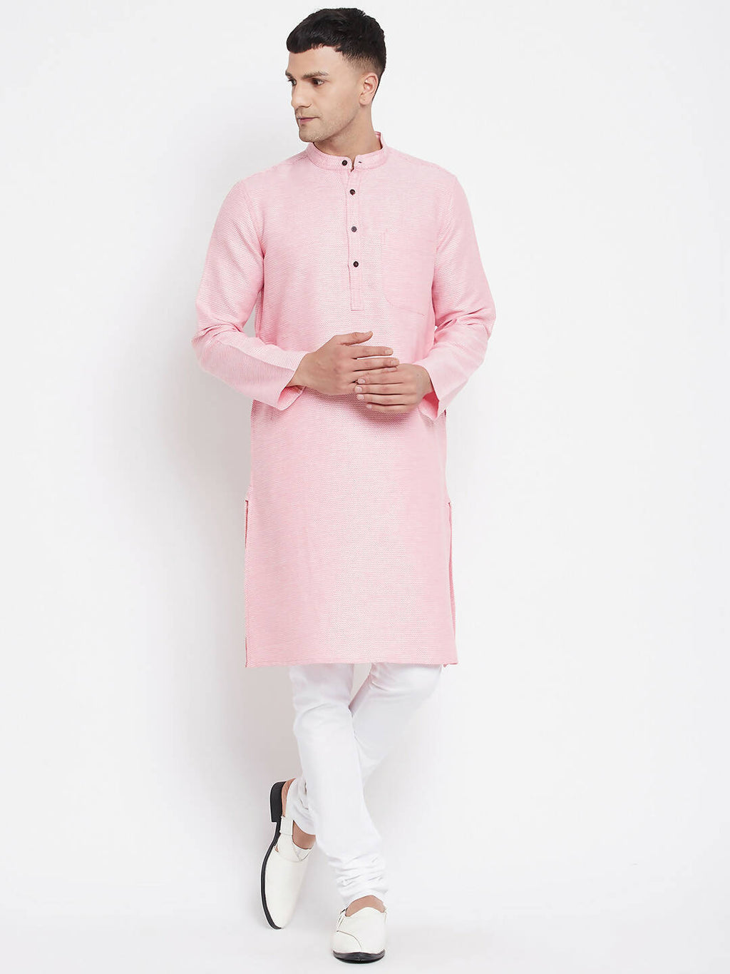 Even Apparels Pink Pure Cotton Men's Kurta With Band Collar