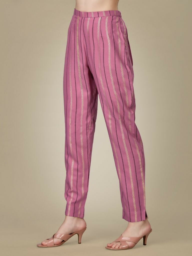 Jyoti Fashion Women's Purple Rayon Embroidered Kurta Pant Set
