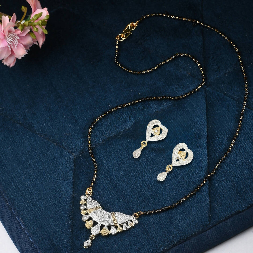 AanyaCentric Gold-Polished Mangalsutra with Pendant, 2 Pair Earrings