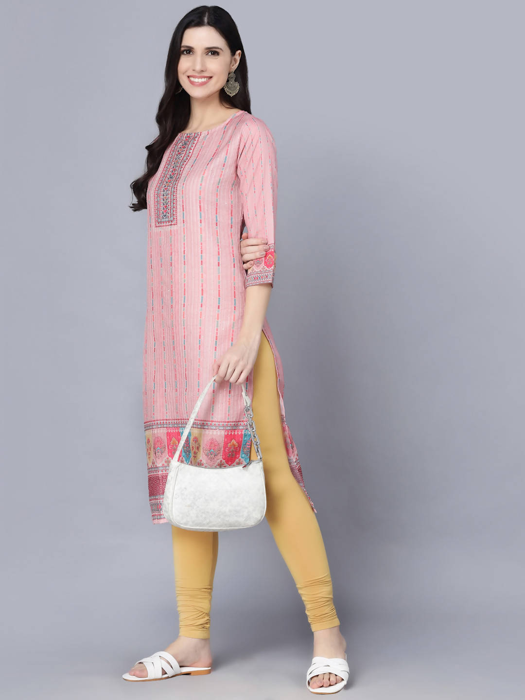 Myshka Women Pink Striped Kurta