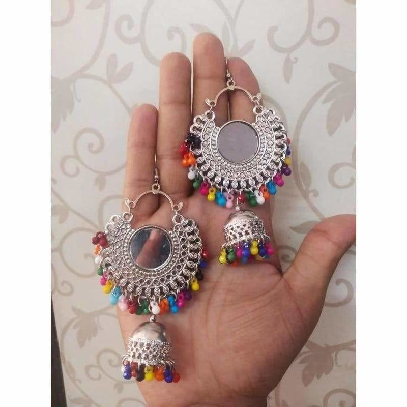MS Fashion India Multi Color Alloy Drops And Mirror Hanging Jhumka Chandbali Earrings