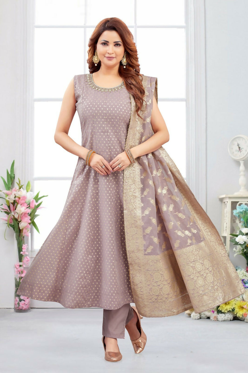 Joban Fashion Jacquard Dusty Peach Color Kurta Set