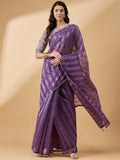 Purple Cotton Blend Sequence Work Saree with Stitched Blouse - Dharavi