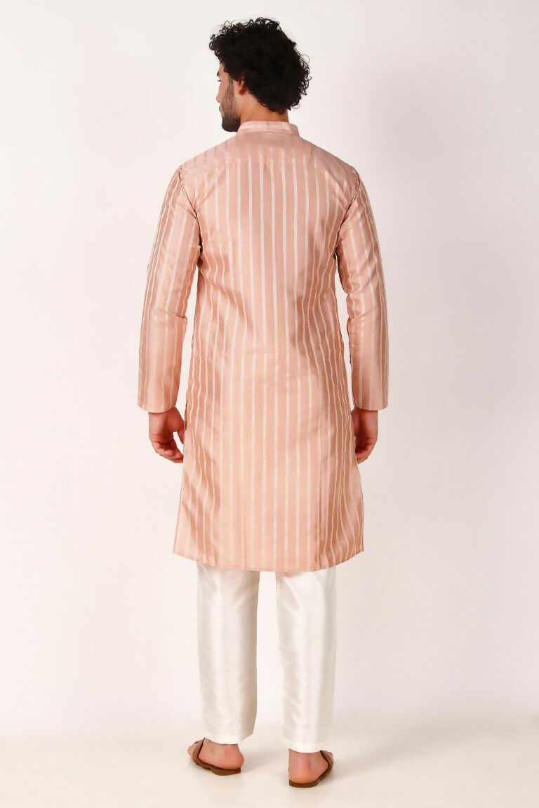 Pink Art Silk Woven Designer Men's Rajwadi Kurta Set - Mahotsav