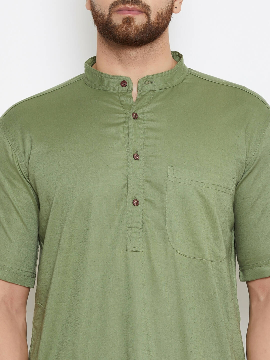 Even Apparels Green Color Pure Cotton Men's Kurta With Band Collar