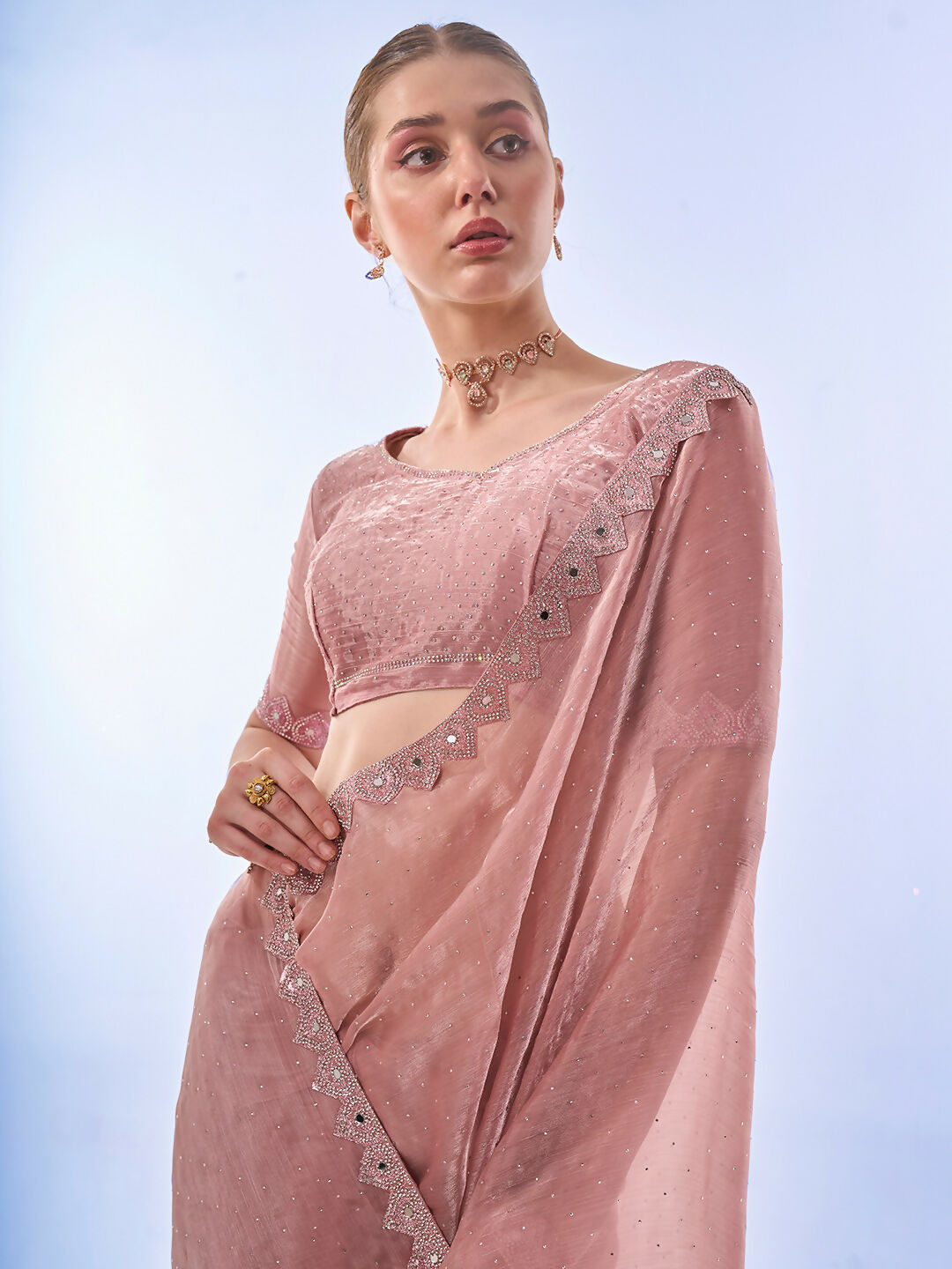Pink Burburry Designer Work Lace Border & Swarovski Work Saree - Orchid