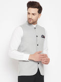 Even Apparels Grey Merino Men's Nehru Jacket-Contrast Lining-Free Pocket Square