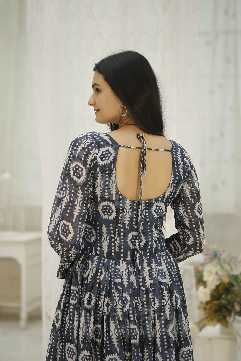 Aayaa Printed Faux Georgette with Embroidery Thread Sequins work Gown - Multi Color