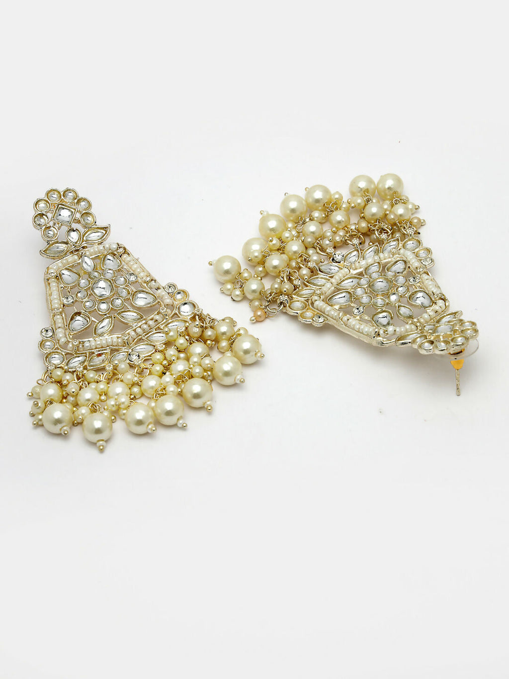NVR Women Gold-Polished Kundan Drop Earrings