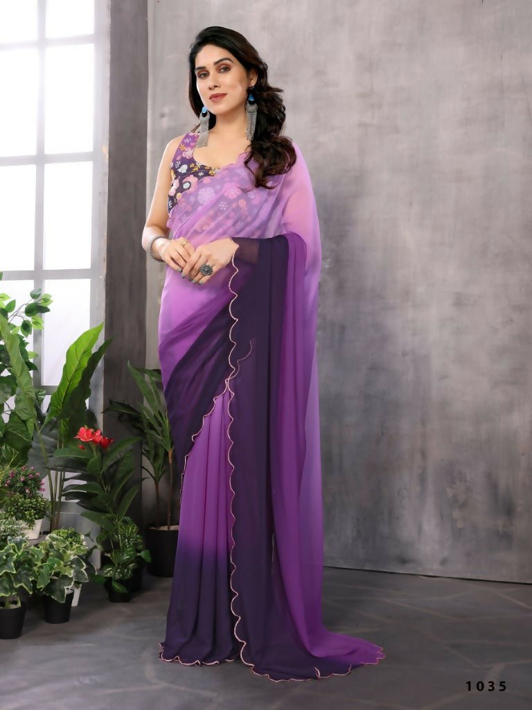 Aafreen Partywear Designer Light Purple Georgette Fancy Saree