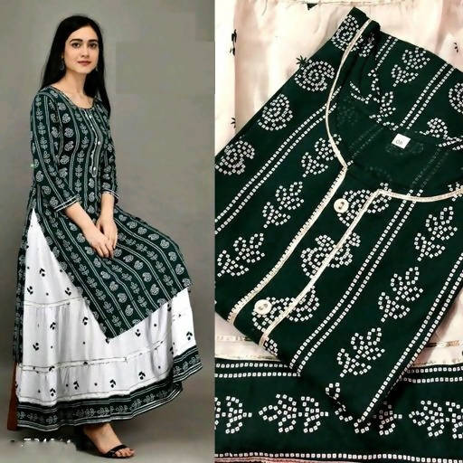 Vamika Green Rayon Gota Patti work Kurti With Skirt Suit