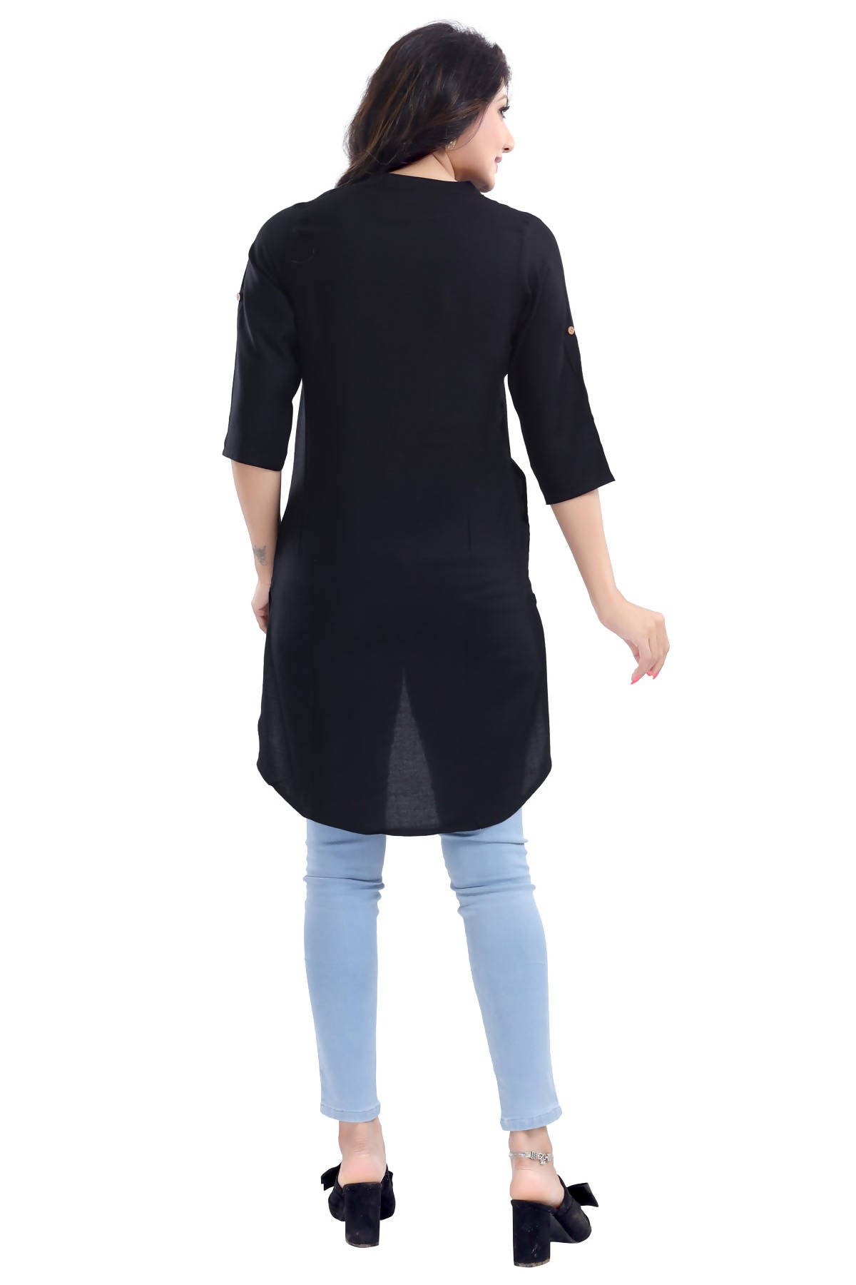 Snehal Creations Beauteous Black Button Down Styled Rayon Kurti For Women