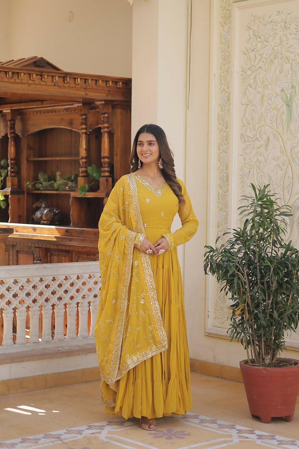 Joban Fashion Yellow Georgette Sequence Embroidery Work Kurta Set