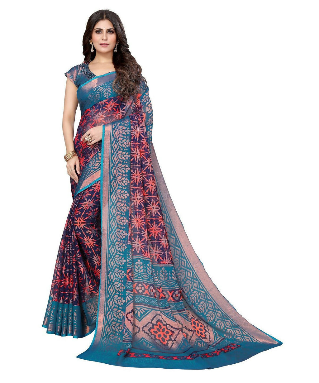 Vamika Navy Blue Chiffon Brasso Bollywood Style Woven Saree (DEVINA NAVY)