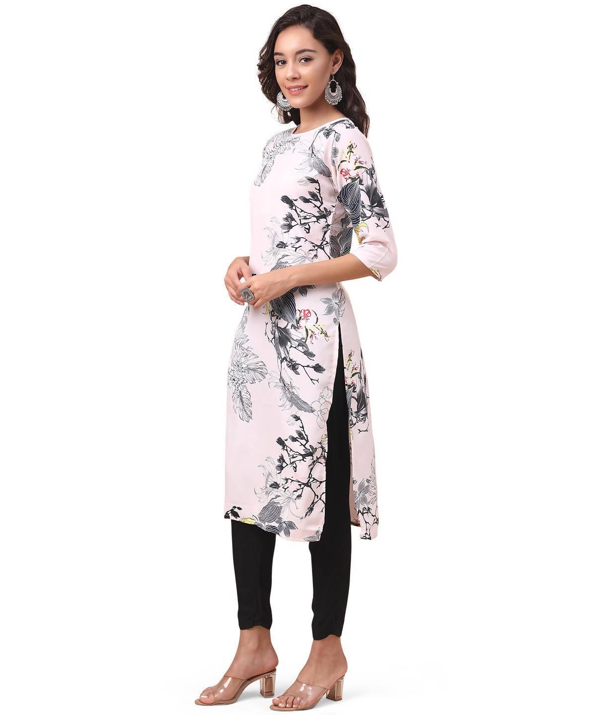 Vamika Cream French Crepe Printed Party Wear/Casual Wear Kurti