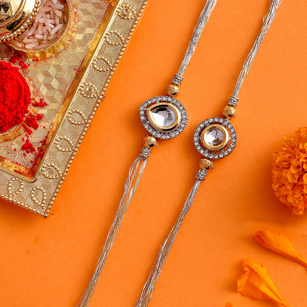 trueBrowns X Voylla Kundan Polki Studded Thread Rakhis - Pack Of 2