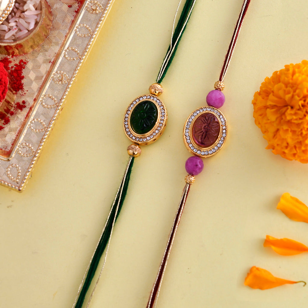 trueBrowns X Voylla Studded Pink And Green Thread Rakhis - Pack Of 2